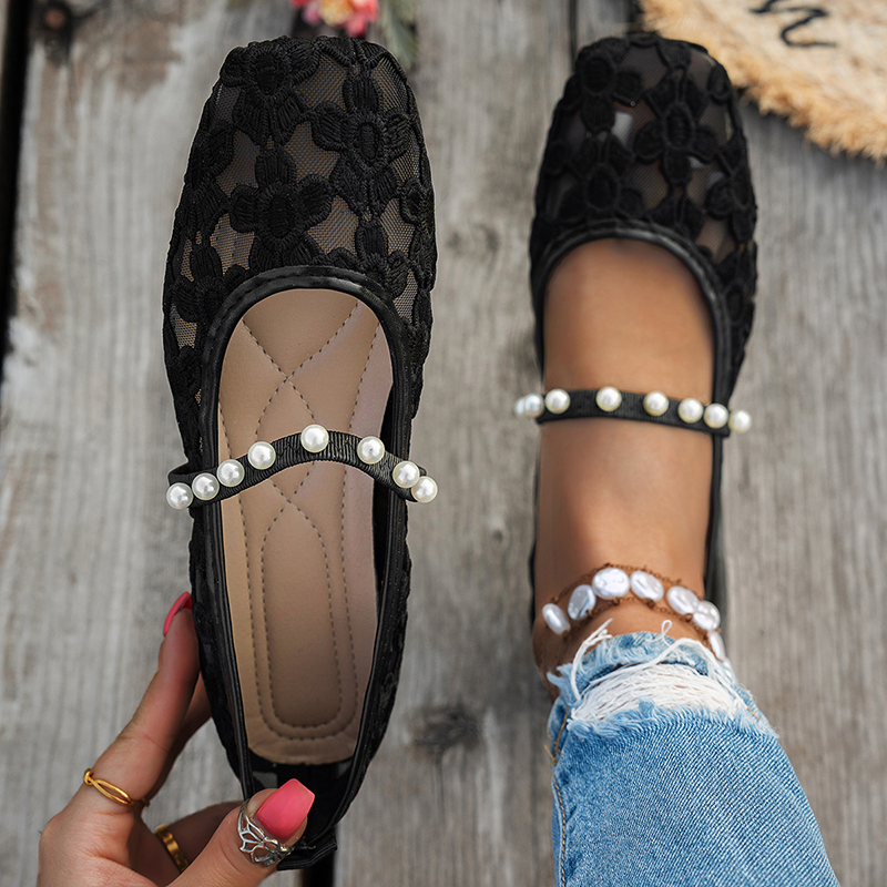 Women's Floral Lace Mesh Flats – Breathable Tulle Mesh for Everyday Wear