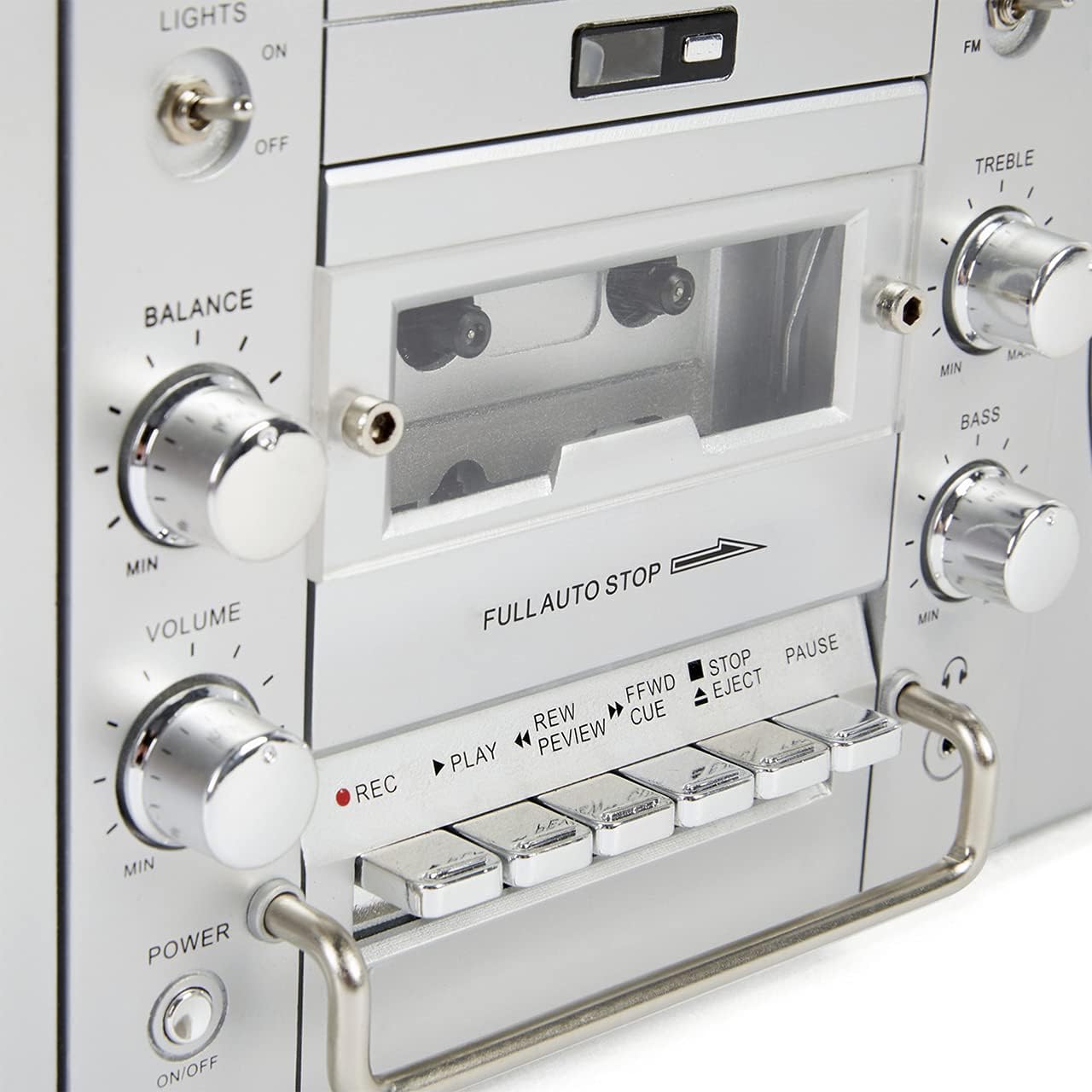 Silver Portable Boombox with CD Player Cassette Player FM Radio USB Bluetooth Speaker E718