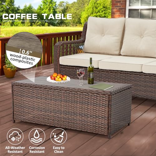 6 Pieces Swivel Rocking Chairs Patio Furniture Set Wicker Outdoor Conversations Sets with Table and Ottomans (Beige) N963261