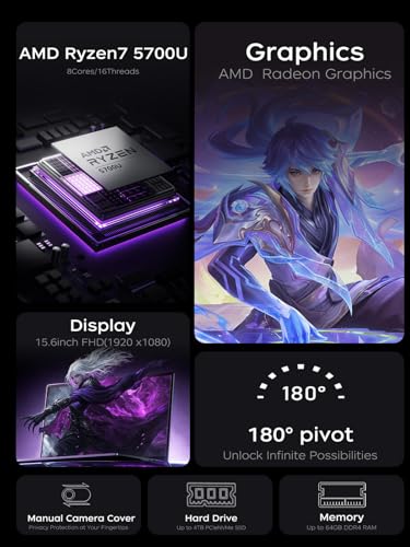 15.6inch AMD Ryzen 7 5700U Gaming Laptop with 16GB RAM 512GB SSD D7902