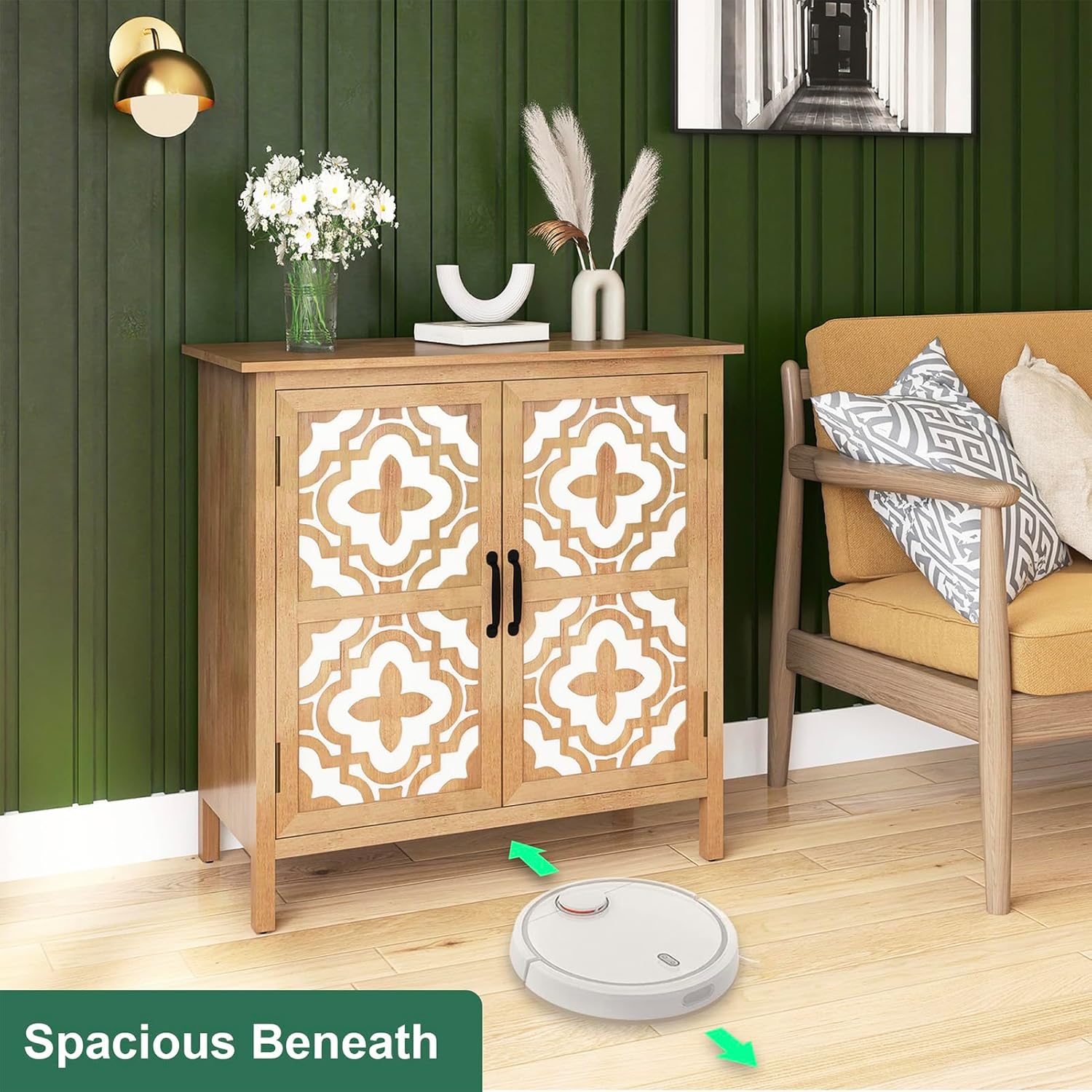 Hand-Carved Sideboard Buffet Cabinet with Doors and Shelf, Antique Brown U757