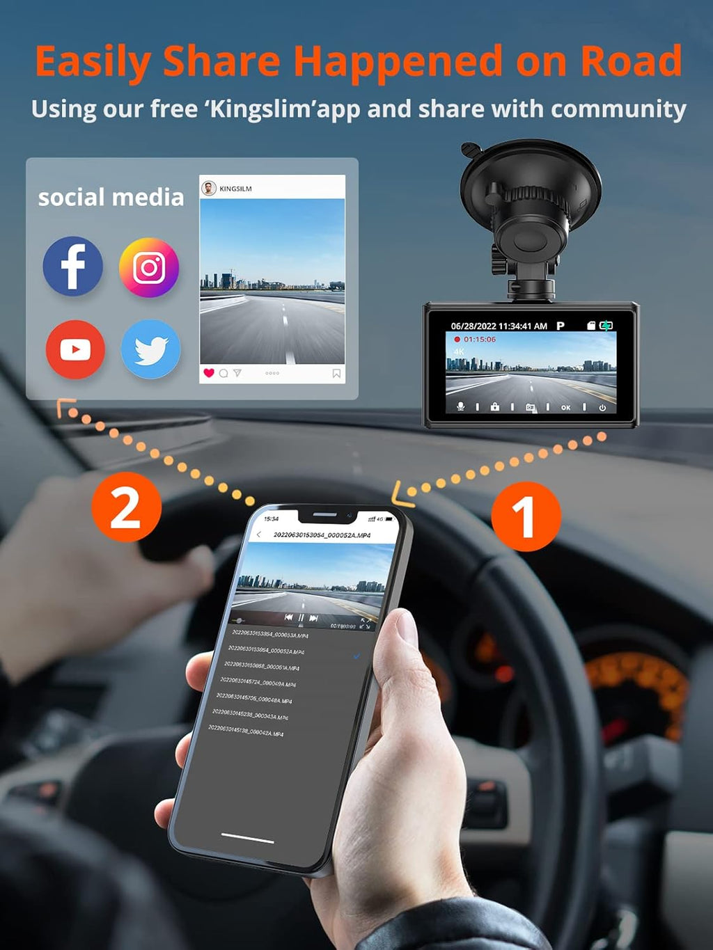 4K Front and Rear Dual Dash Cam with WiFi, Night Vision, Black Z848754