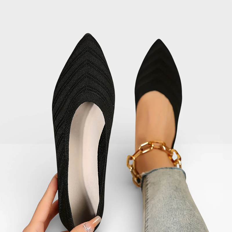 Breathable Knit Pointed Toe Flat Shoes Comfort Slip On Walking Flats for Women