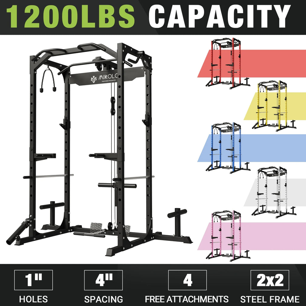 Power Rack Cage with LAT Pulldown System, 1200LBS Capacity, 13-Level Adjustable Height J320345