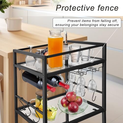 Gold 3 Tier Mirrored Rolling Bar Cart Y7477