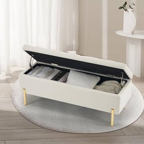 Grey Velvet Storage Bench Ottoman with Soft Close Lid Y949