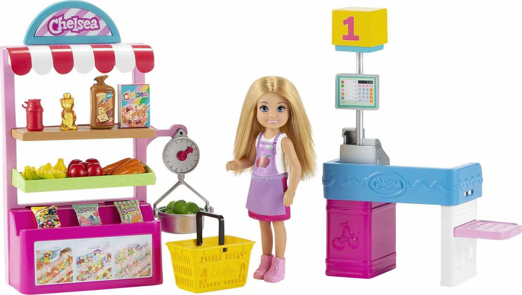Chelsea Can Be Snack Stand Playset with Blonde Small Doll & 15+ Grocery-Themed Accessories M310
