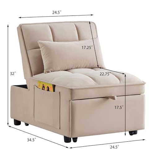 Taupe Velvet Convertible Chair Bed with Adjustable Backrest J1902