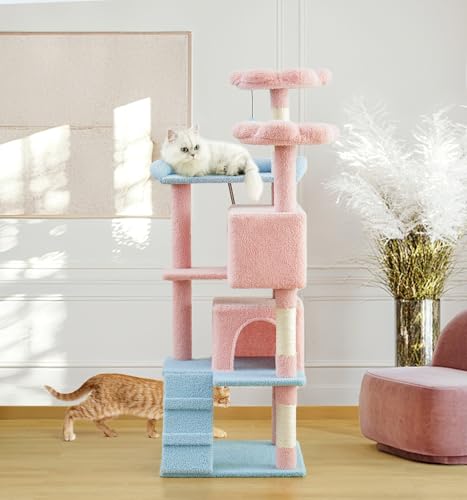Dark Grey 54in Multi-Level Cat Tree with 2 Condo and Scratching Posts I172