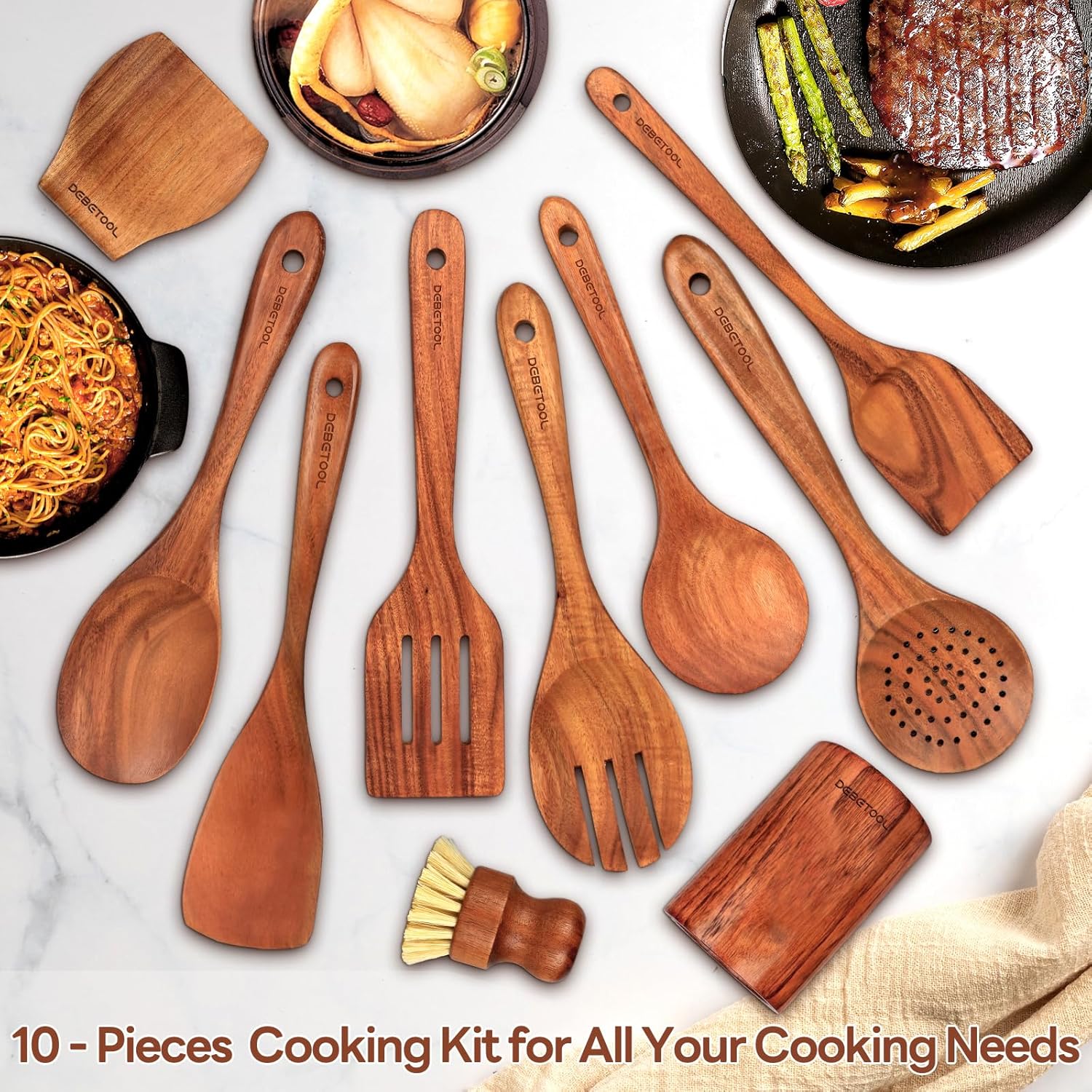 10 piece Natural Teak Wooden Utensil Set K2796