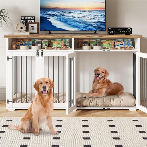 White Wooden Dog Crate with 2 Doors I437