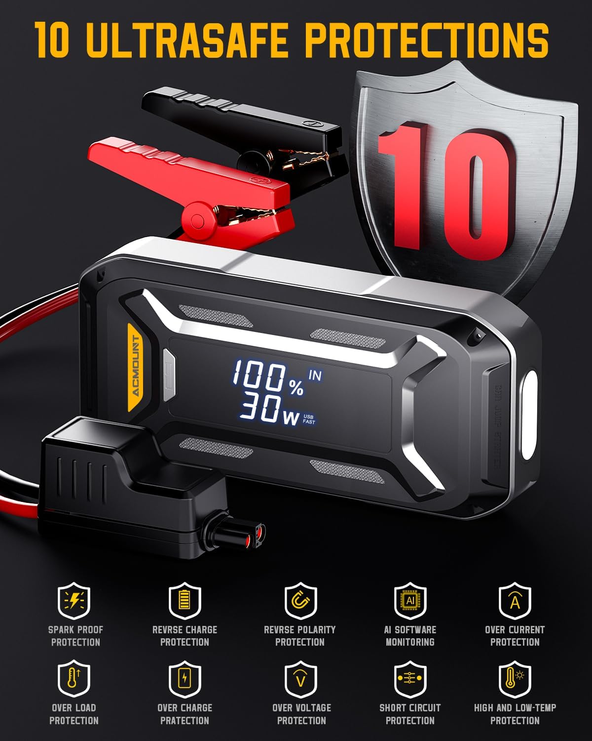5000A Peak 12V Portable Car Jump Starter with LCD Display V723