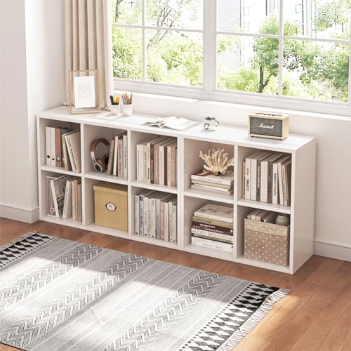 Oak 6 Cube Organizer Bookcase with Fabric Storage Bins X536