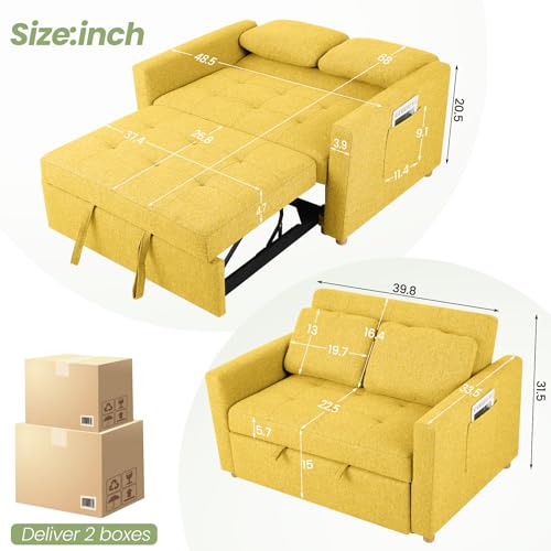 Navy Blue 2-Seater Linen Fabric Convertible Sofa Bed W83712