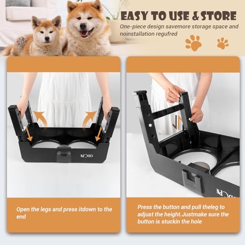 6 Height Adjustable Raised Dog Bowls with 2 Stainless Steel & 1 Slow Feeder Dog Food Bowls, Non-Slip Dog Food Stand with Catchment Drawer I9979