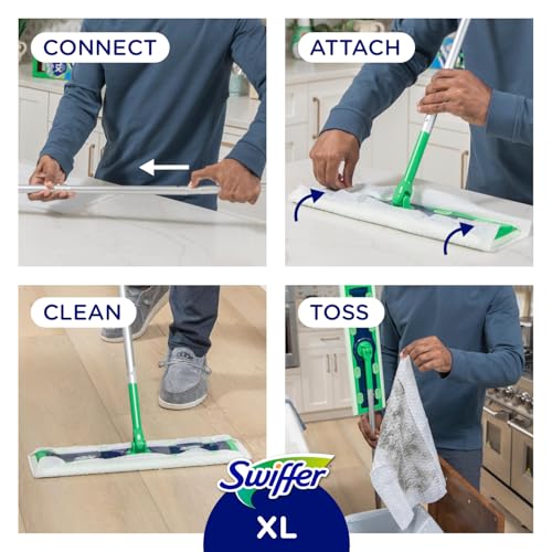 2-in-1 Dry + Wet Floor Mopping Kit with Sweeper, 8 Dry Cloths, 2 Wet Cloths T7484