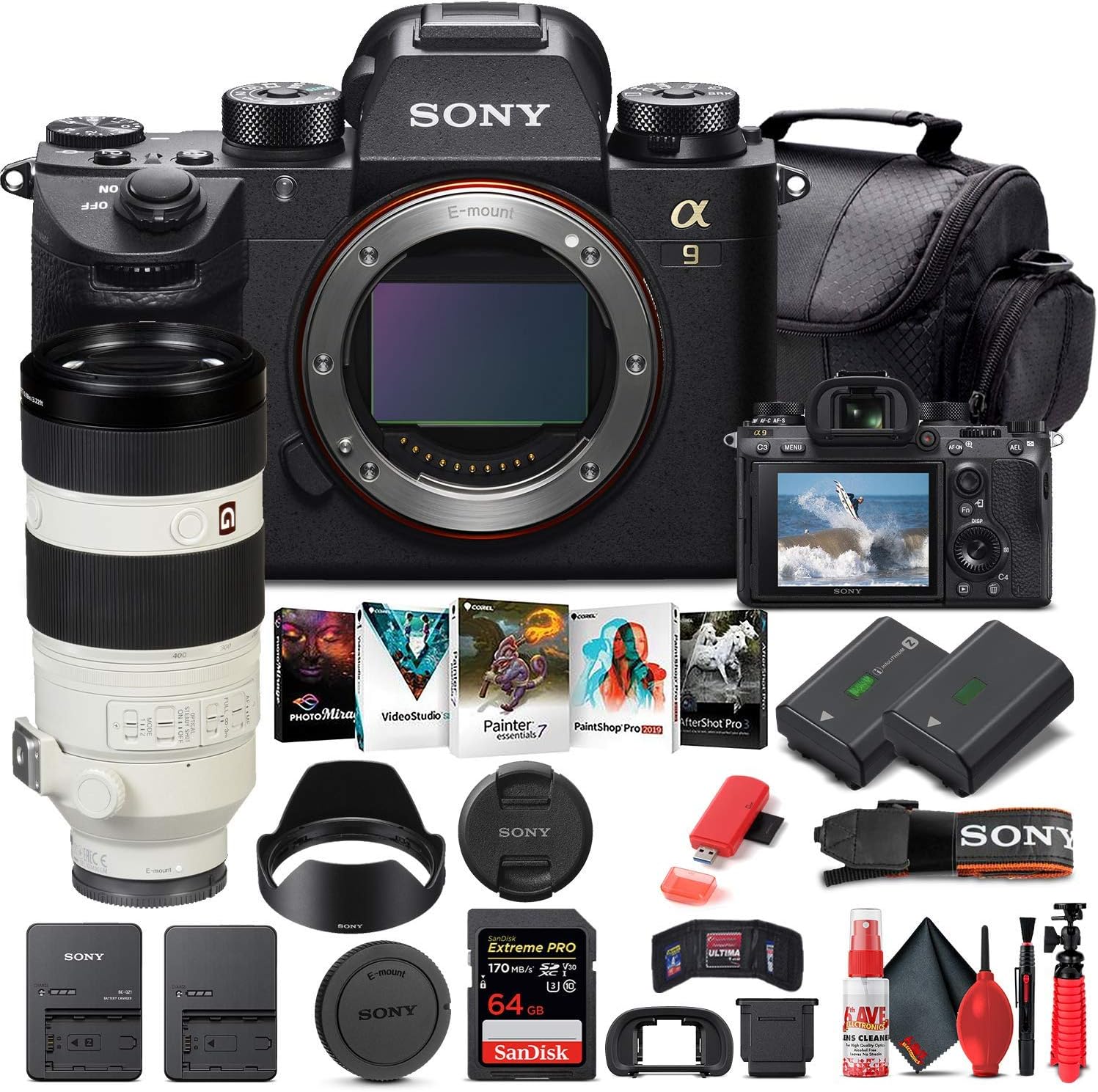 Mirrorless Digital Camera Body Only with 100-400mm Lens, 64GB Memory Card, Battery, Case, Card Reader K960