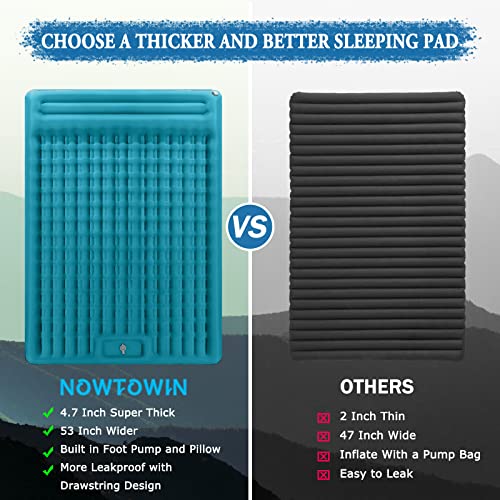 Extra Thick 4.7 Inch Self Inflating Double Camping Mattress with Foot Pump and Pillow F25140