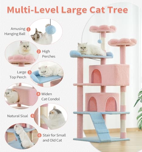 Dark Grey 54in Multi-Level Cat Tree with 2 Condo and Scratching Posts I172