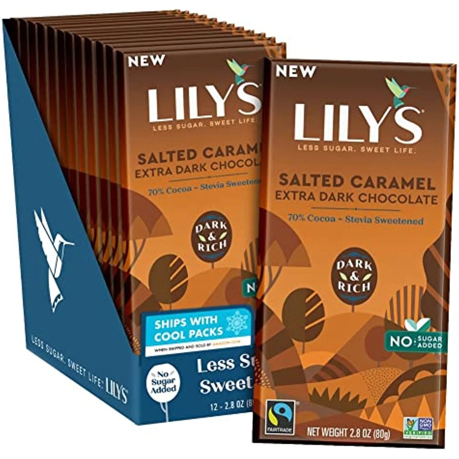 Extra Dark Salted Caramel Chocolate Bar 70% Cocoa 2.8 ounce 12-Pack C6697