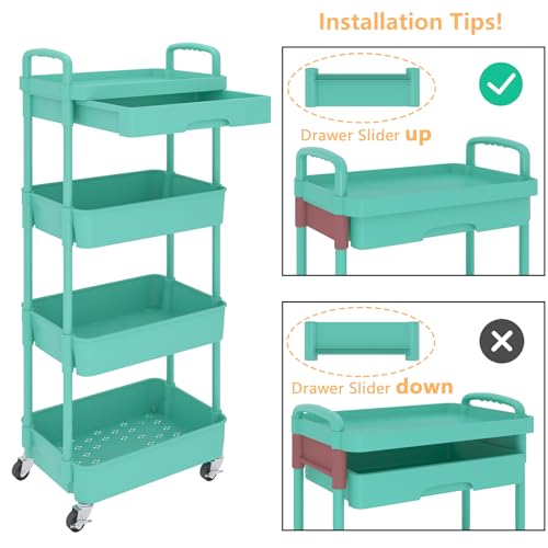 3-Tier Rolling Utility Cart with Drawer, Black I6596