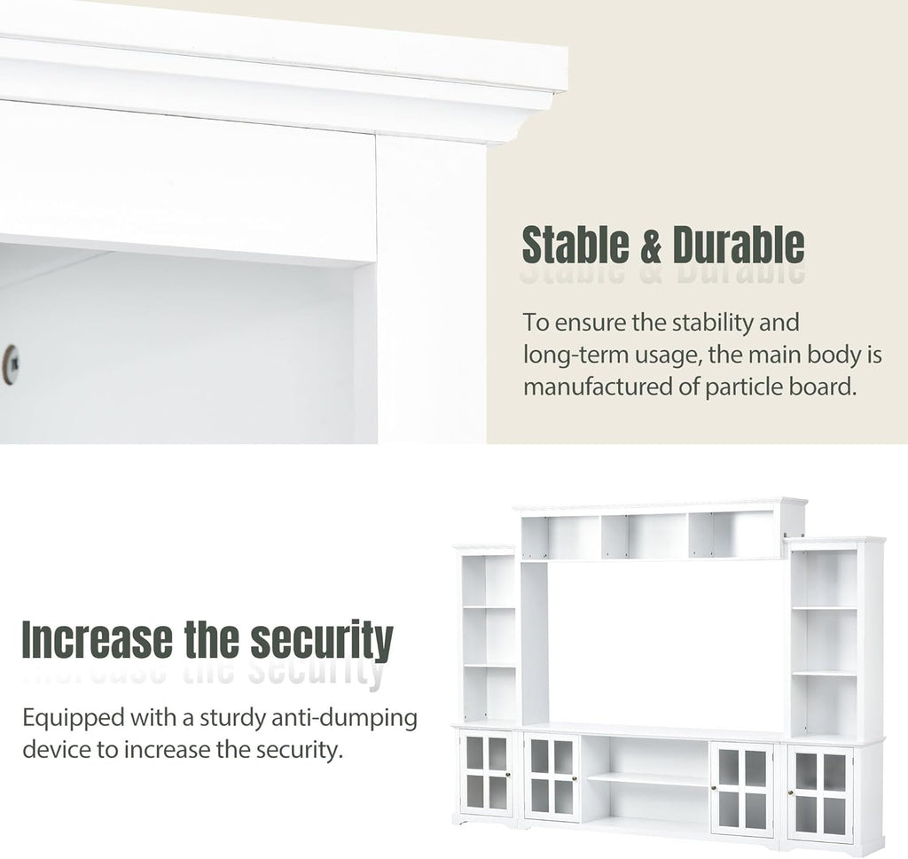 White Entertainment Wall Unit with Tempered Glass Door Z35238