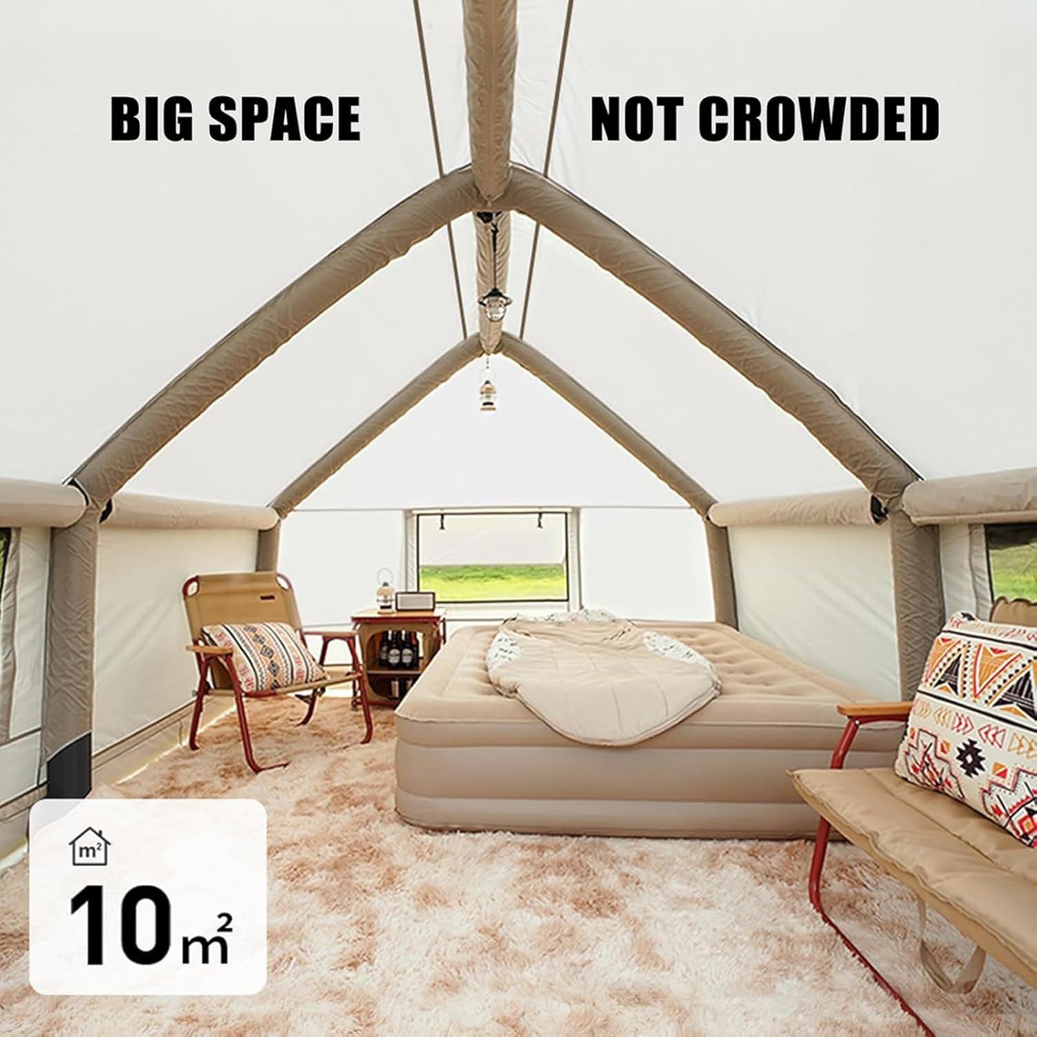 Inflatable Camping Tent with Chimney Opening, 6-8 People with Air Pump & Skylight, 4 Seasons G21262
