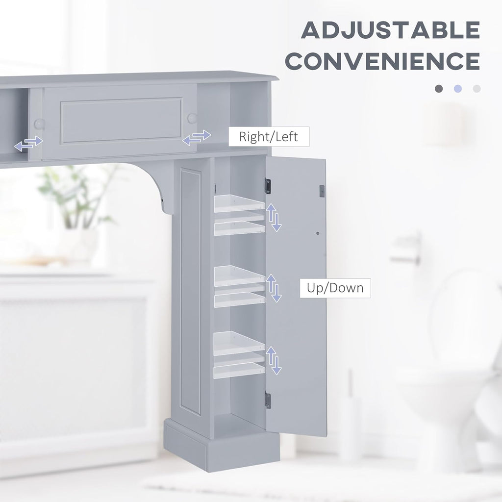 Gray Freestanding Over The Toilet Bathroom Cabinet with Adjustable Shelves T675163