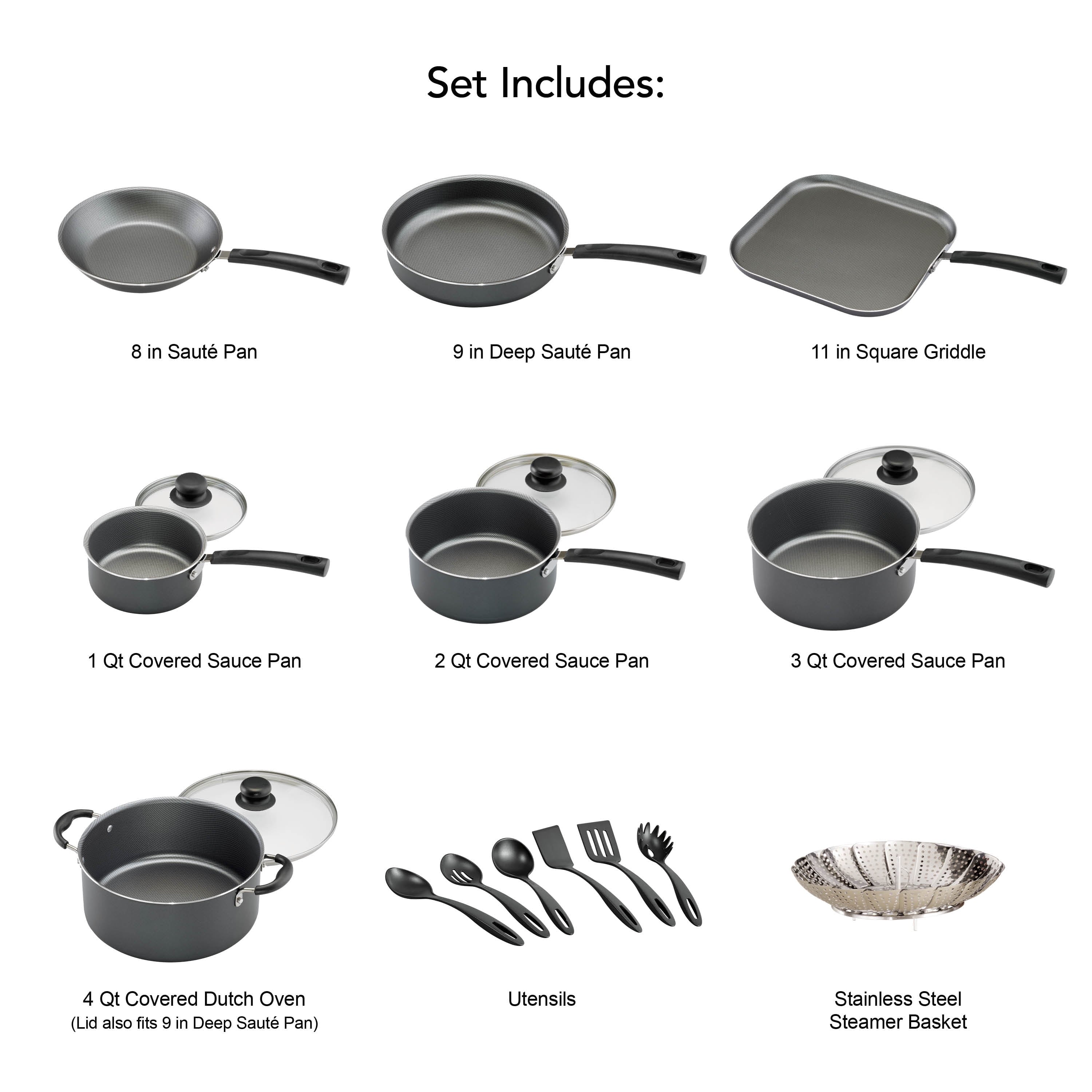 18 Piece Non-stick Cookware Set, Steel Gray Y614