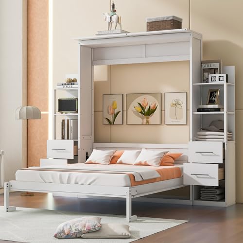 Gray Queen Size Wood Murphy Bed with LED Lights A229