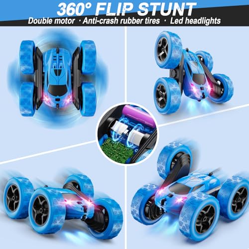 4WD Double Sided 360° Rotating Remote Control Stunt Car Green M5365