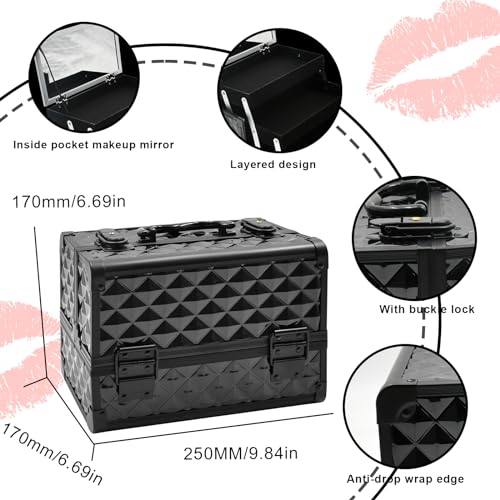 Black Makeup Train Case with Mirror B278733