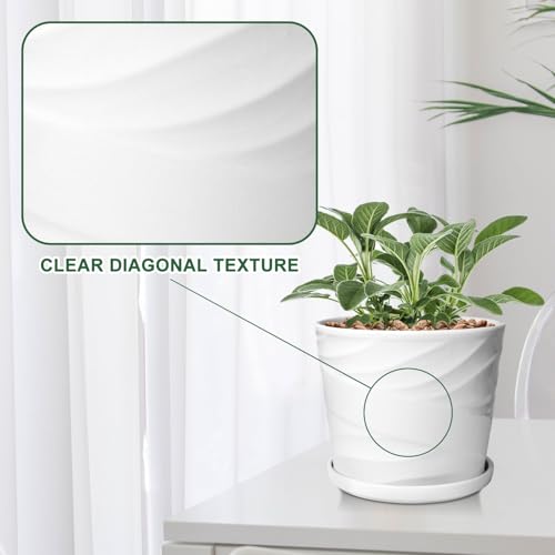 Gray White 8 Inch Ceramic Plant Pot with Drainage and Saucer L843