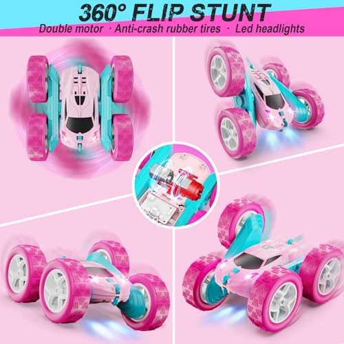 4WD Double Sided 360° Rotating Remote Control Stunt Car Green M5365