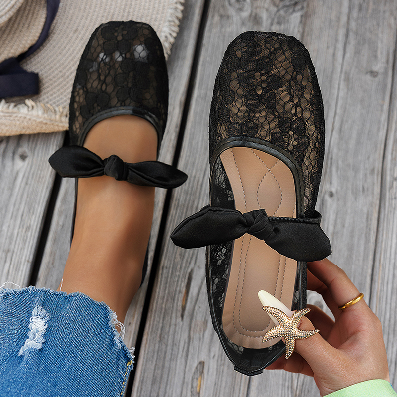 Women's Lace Floral Mesh Everyday Flats – Comfortable Elastic Ankle Strap