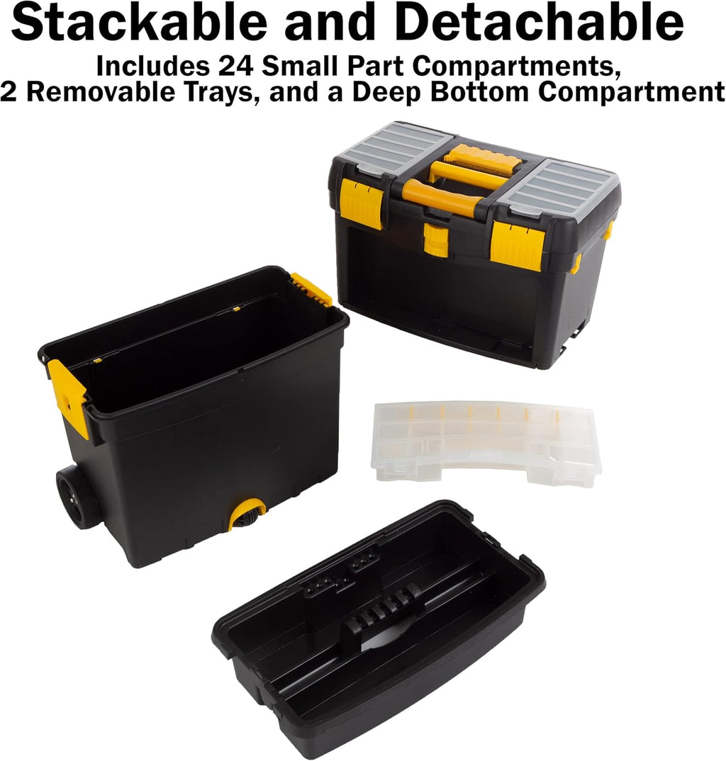 Rolling Tool Box with Wheels, Foldable Handle, and Removable Top A619