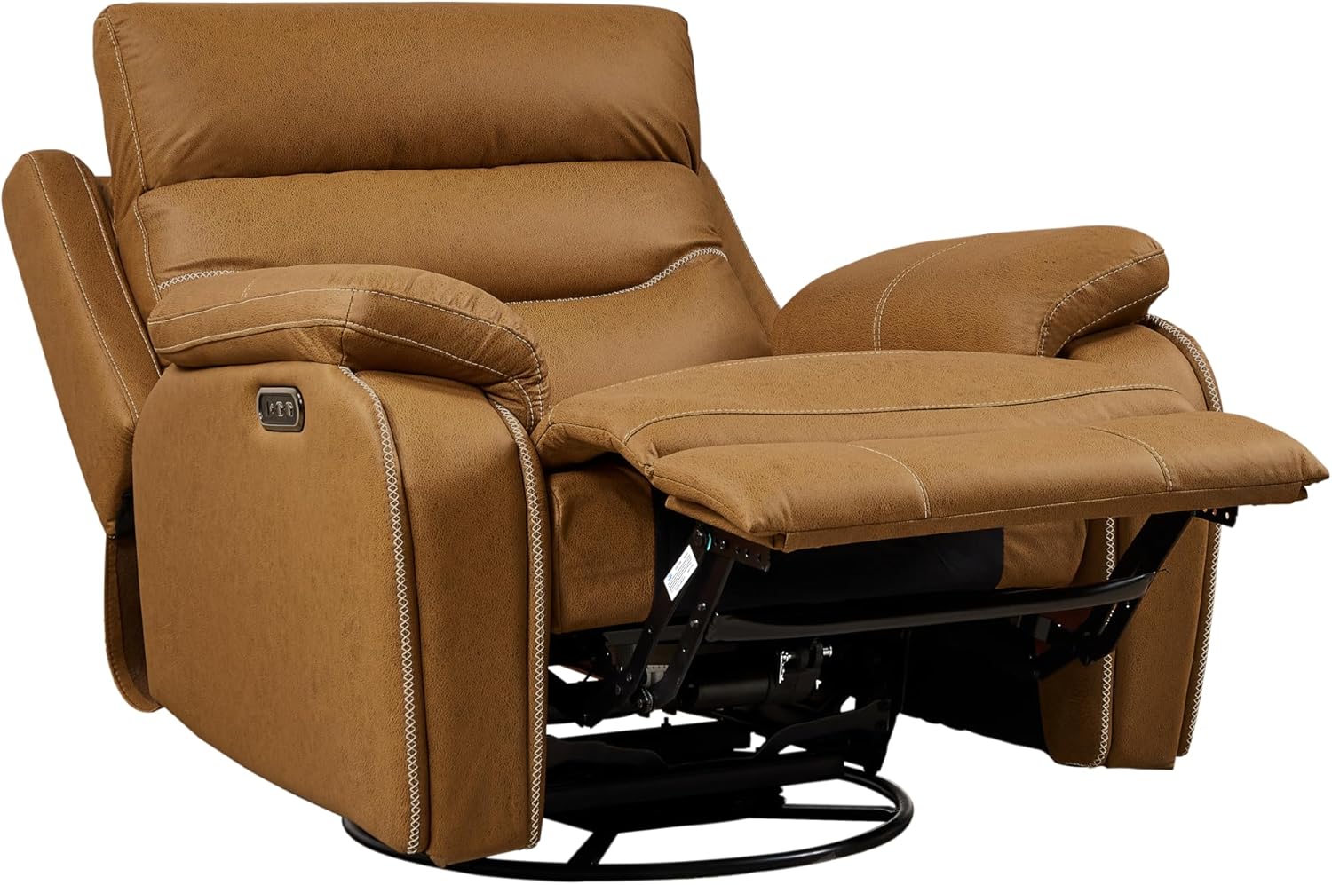 38" Dual Motor Rocking and Swivel Single Sofa Recliner Chair, Power Headrest, Yellow Brown R819636