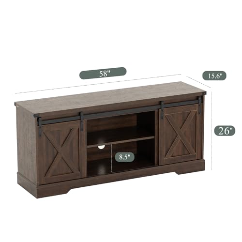 Brown Wood TV Stand with Sliding Barn Doors W4259