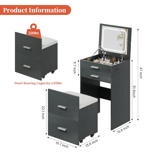 White 3 Drawer Vanity Desk with Mirror and Stool R740783
