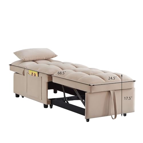 Taupe Velvet Convertible Chair Bed with Adjustable Backrest J1902
