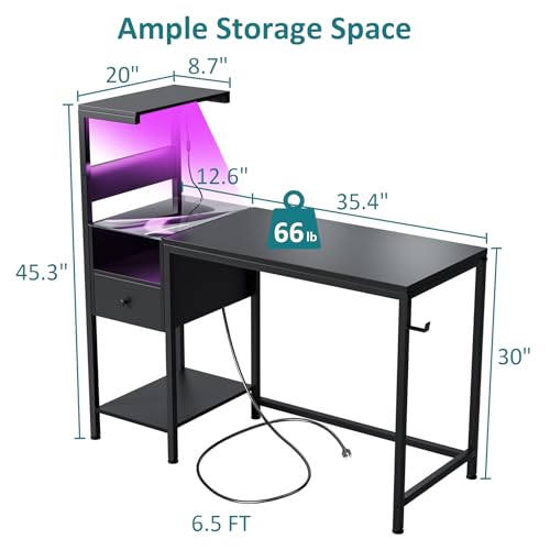 Black Reversible Gaming Desk with LED Lights & Power Outlets K369483
