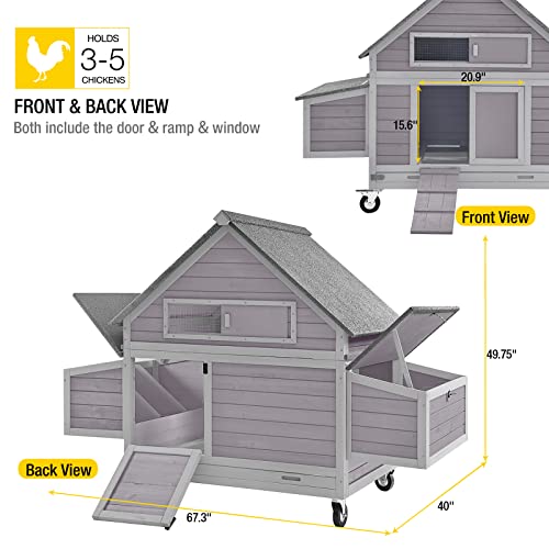Portable Chicken Coop with Wheels and Nesting Box N814