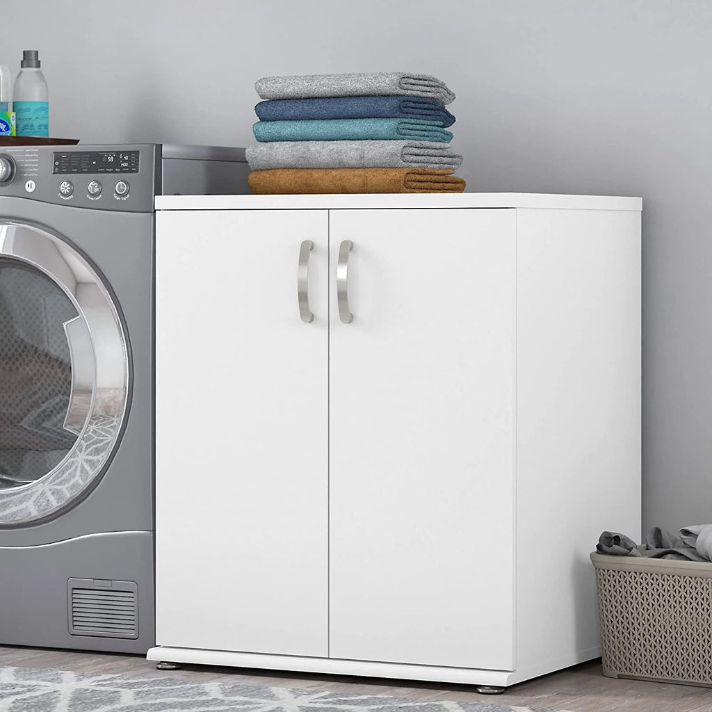 White Engineered Wood Laundry Room Cabinet with Doors V921