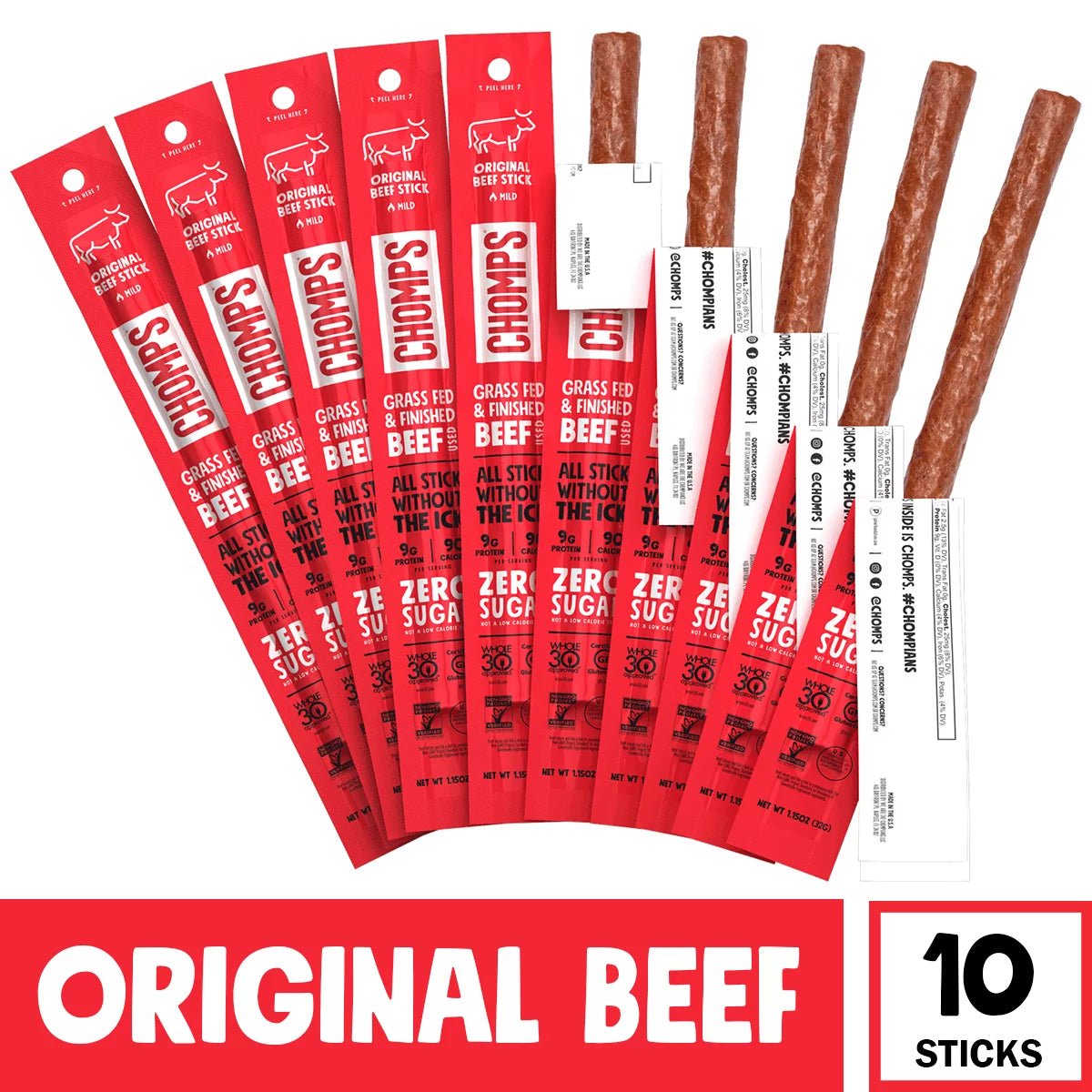 Original Beef Grass Fed Beef Jerky Sticks 10ct 1.15oz K134