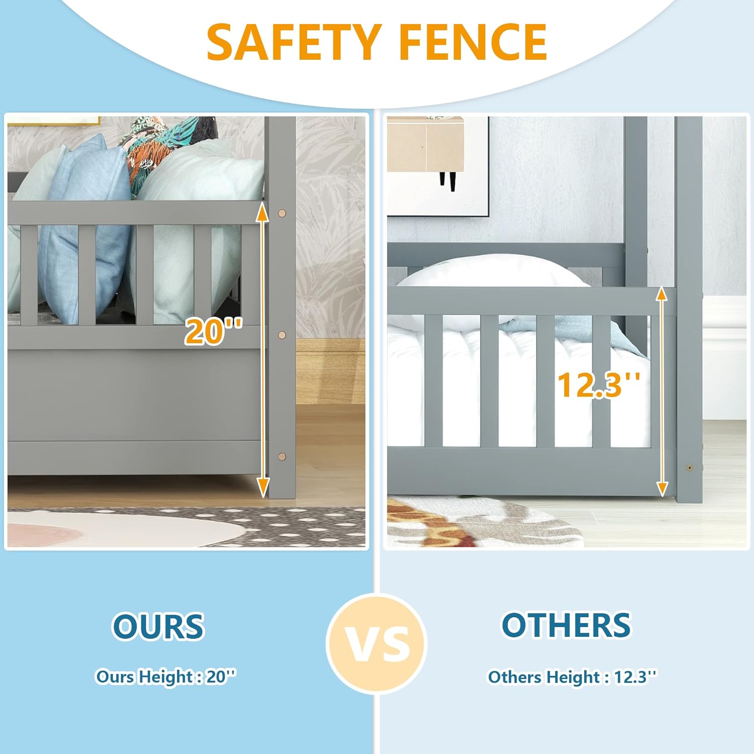 Twin Size House Bed with High Fence M1423