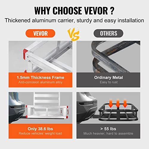 50 x 29.5 x 8.7 inch 500lbs Capacity Aluminum Hitch Cargo Carrier with Folding Ramp W2269