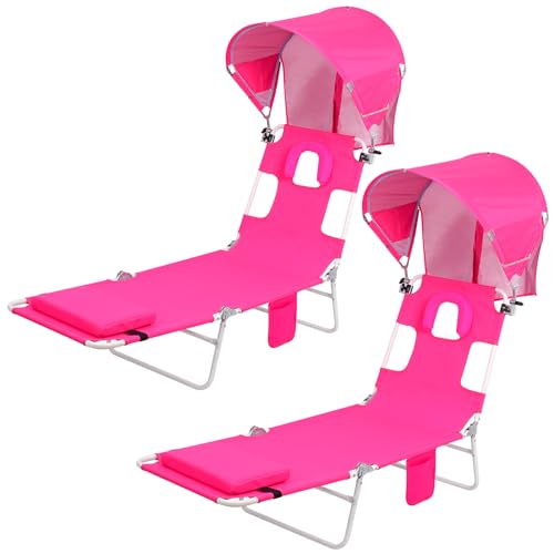 2 Pack Folding Lounge Chair with Face Hole UPF 50+ Sun Shade Q135399