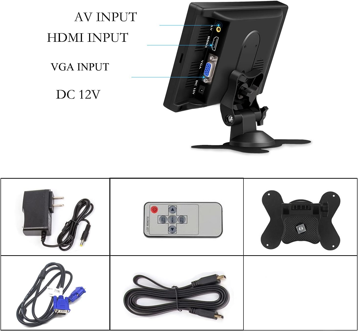 7 inch Portable HDMI Monitor 1080P VGA LCD Mini Screen 1024x600 with Speakers X3490