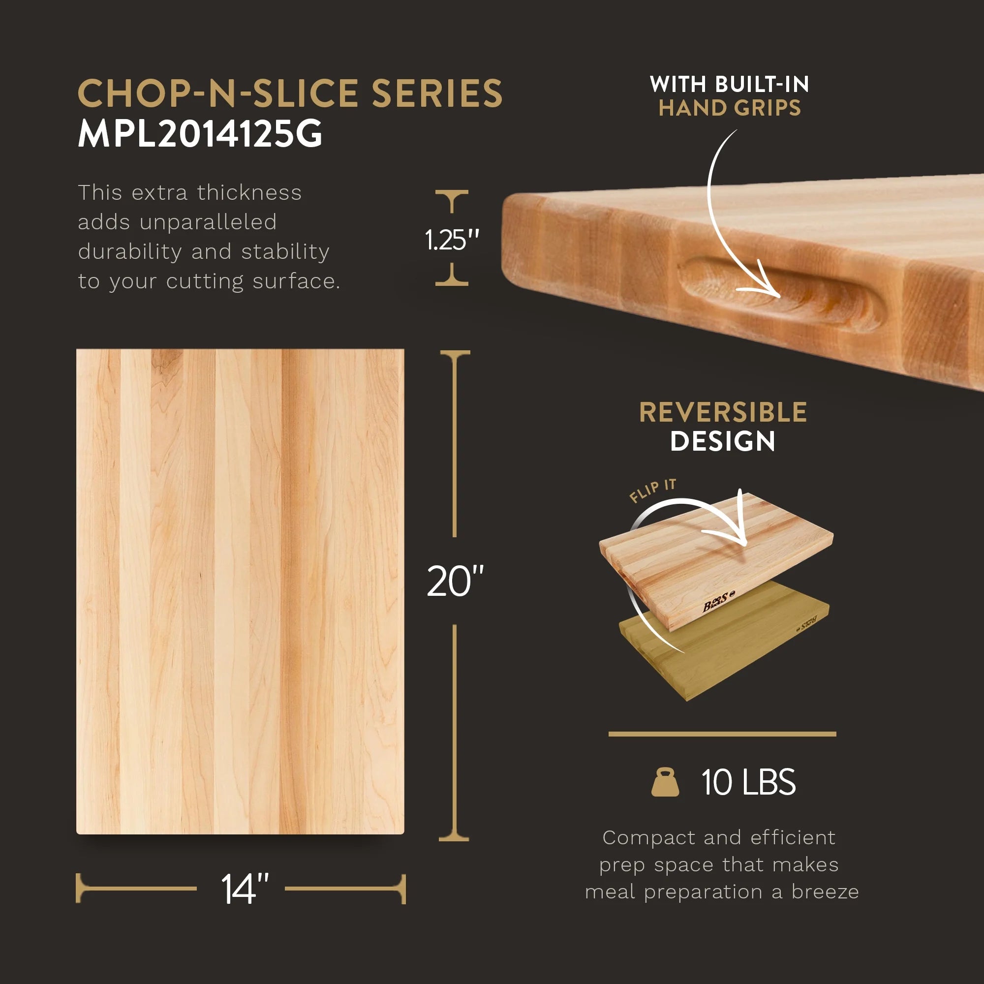 Large Maple Wood Cutting Board, 20" x 14" x 1.25" I407
