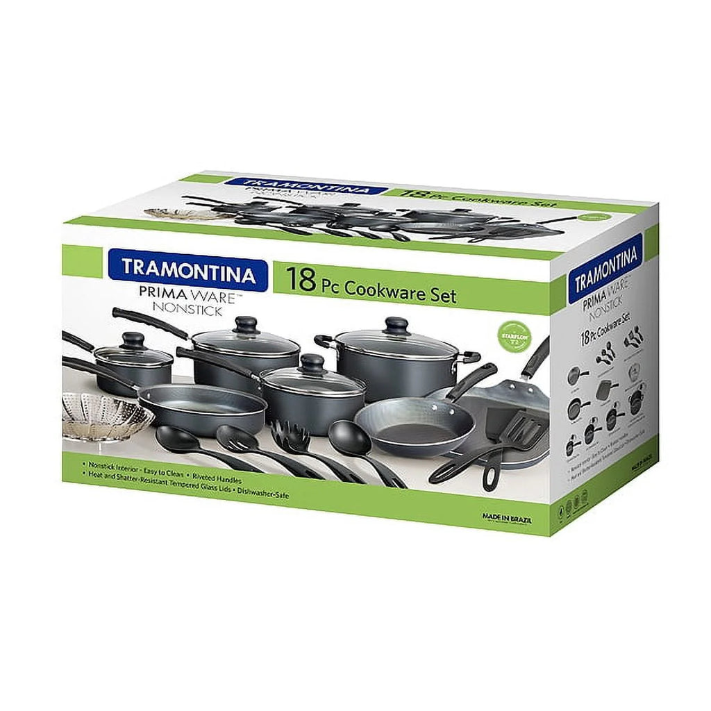 18 Piece Non-stick Cookware Set, Steel Gray Y614